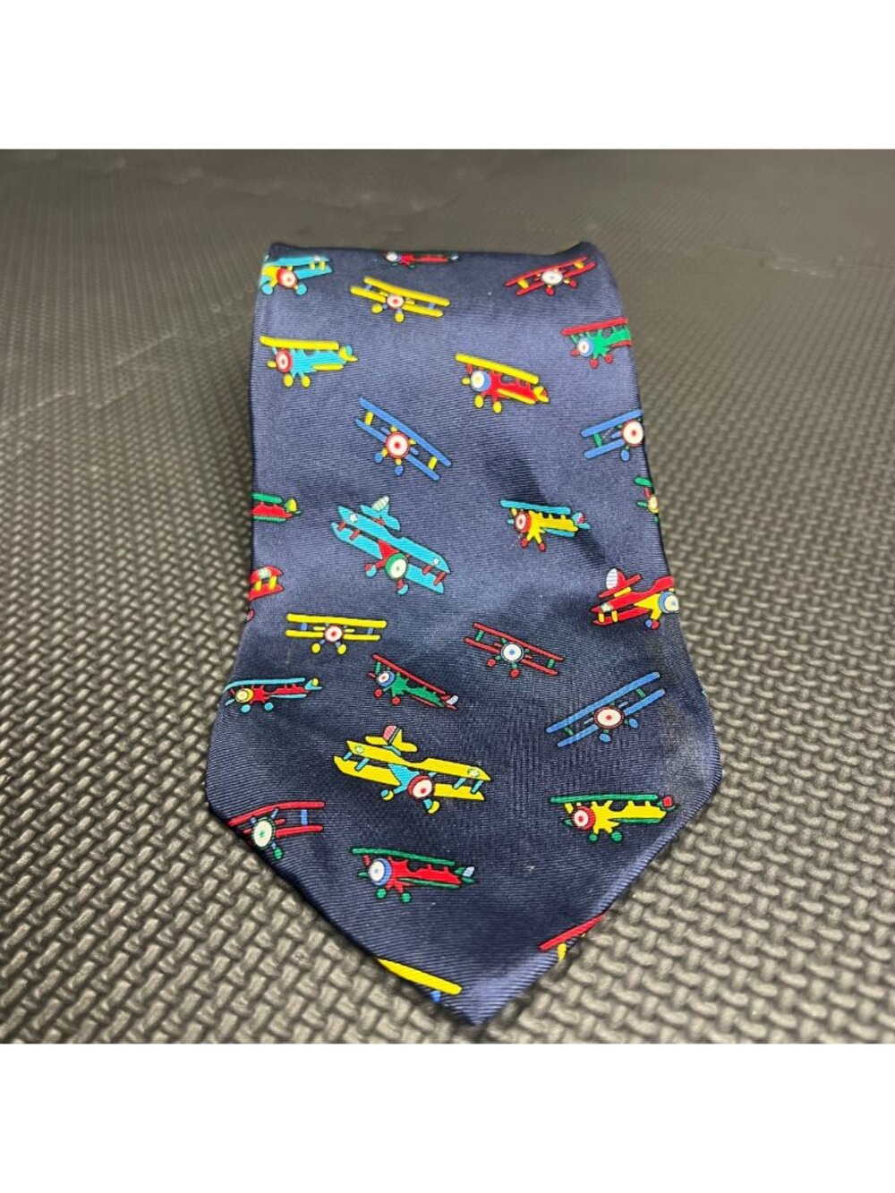 Alynn Neckwear Biplane Silk Tie Navy Multicolor Made In USA 100% Silk